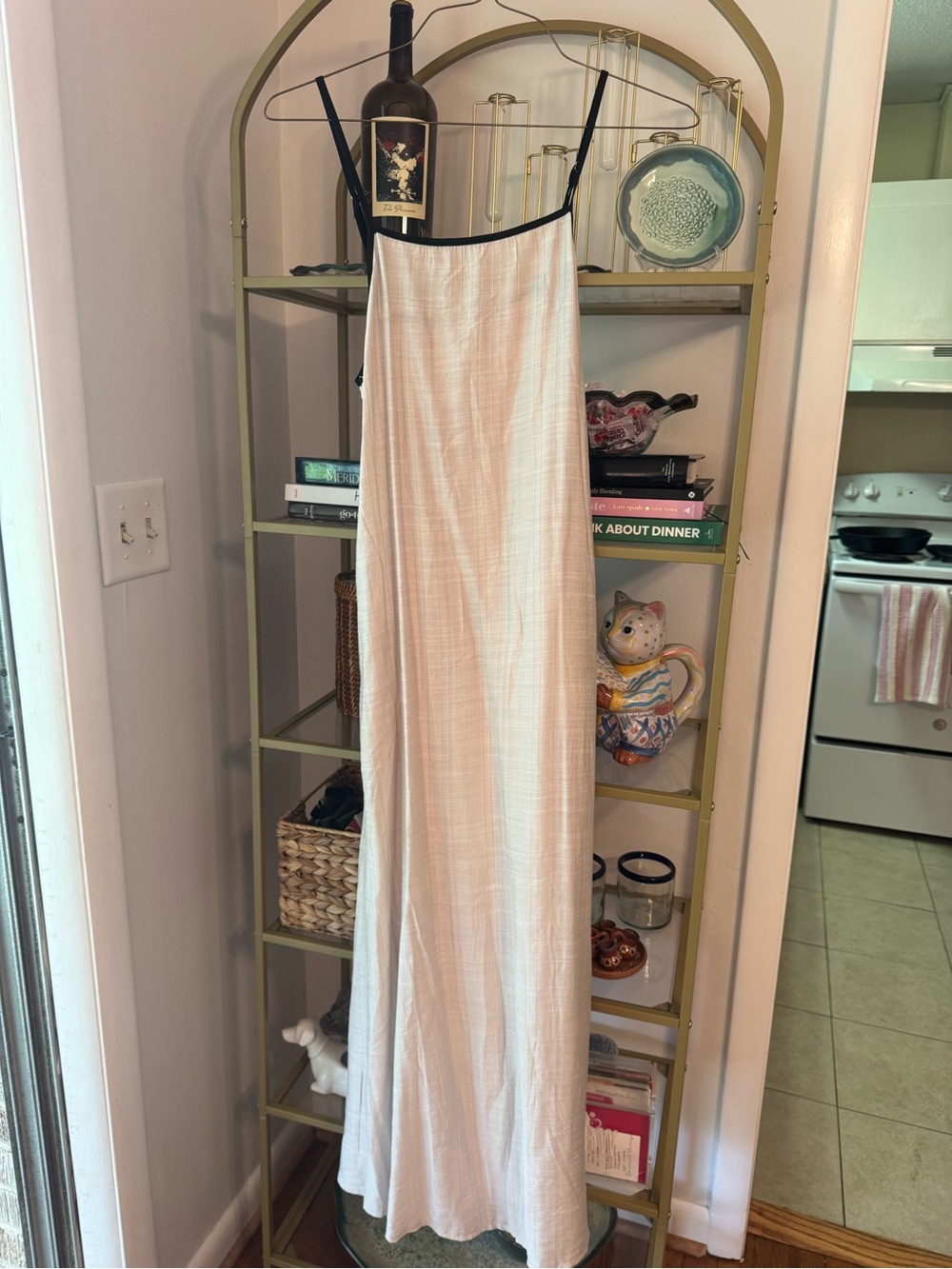 Simple White Slip Dress with Black Trim